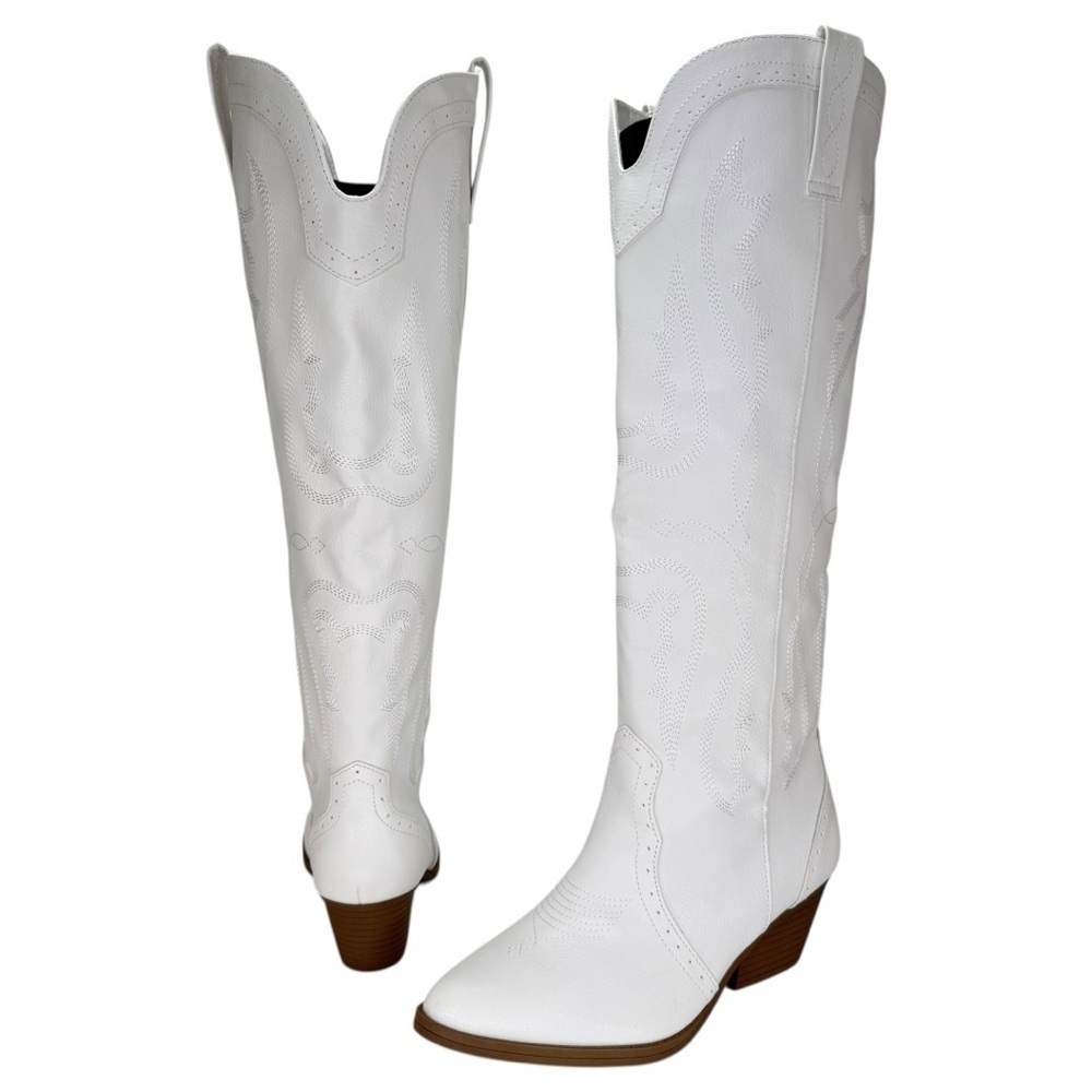 Sugar Tall Tam White Faux Leather Knee High Womens Western Style Boots Size 9.5M - Picture 9 of 13